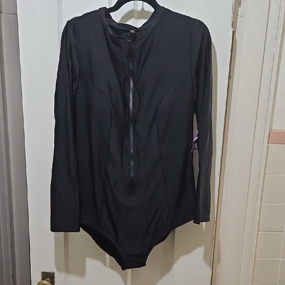 Torrid Black Long Sleeve One Piece Swimsuit